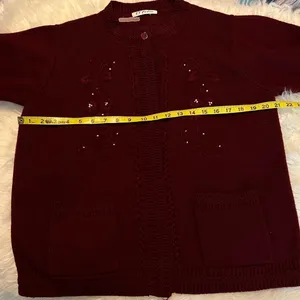 VTG Cardigan Sweater Maroon floral tonal embroidery Pearl bead details Grannycor thumbnail 7