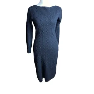 Ralph Lauren Black Label Cashmere Cable-Knit Sweater Dress Size M thumbnail 10