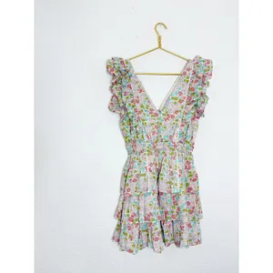 Love The Label Mini Dress Small Pink Green Ines Floral Printed Tiered Ruffle thumbnail 8