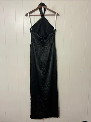 Azazie Zaya Black Satin Halter Maxi Dress Size A8 Formal Gown thumbnail 5
