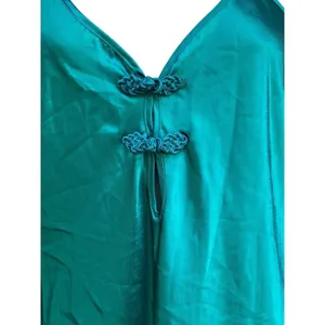 Vtg California Dynasty Emerald Green Satin Maxi Slip Dress Size S Chinese Knot thumbnail 8