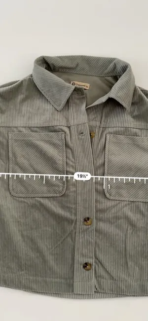 Democracy Women's Fall Soft Corduroy Cropped Jacket Lapel Collar Gray Green Tone Button-Up thumbnail 9