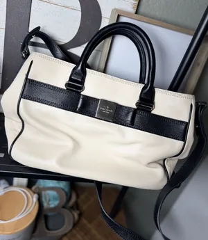 Kate Spade New York Black and Cream Leather Bow Satchel Handbag thumbnail 1