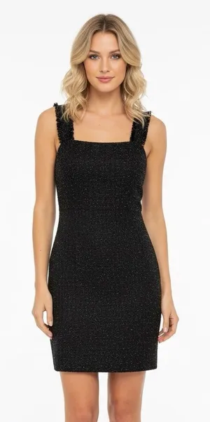 Meshki Black Sleeveless sparkly Sheath Mini cocktail Dress size small thumbnail 1