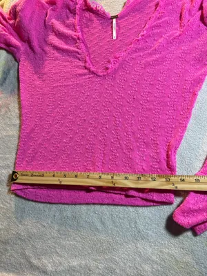 Free People dream girl hot pink top vneck lace XS thumbnail 4