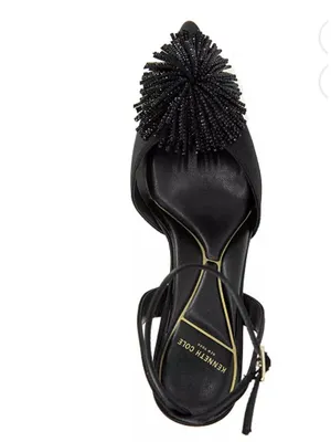 Kenneth Cole New York Umi Pom Pom Pumps, Black Satin. size 7.5, NEW with Box thumbnail 2