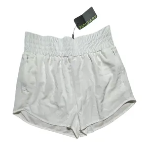 Pinspark Womens White High Waisted Running Shorts Smocked Waist Zipper Pockets M thumbnail 1