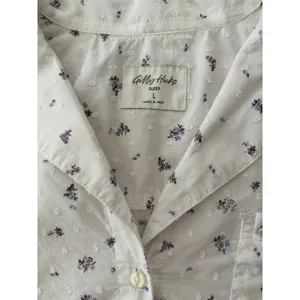 Gilly Hicks Sleep Pajama Top Large White Floral Swiss Dot 100% Cotton Button thumbnail 5