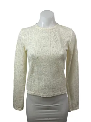 Commense Women's Cream Floral Lace Long Sleeve Crew Neck Blouse Top Size S thumbnail 1