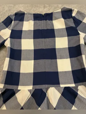 Women’s Southern Tide 3/4 sleeve Navy and White Gingham Peplum Top Size Medium thumbnail 8
