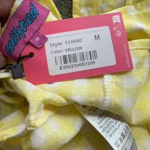 NWT Edikted Yellow Gingham Open Back Lace Up Mini Dress M thumbnail 5