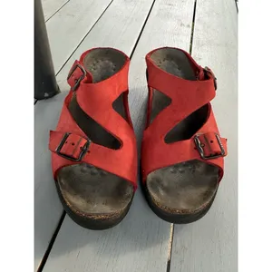 Mephisto Red Leather Nubuck Wedge Slide Sandals Shoes Womens Size EU 38 US 7 thumbnail 3