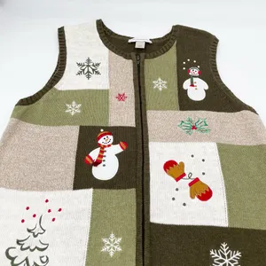 Vintage Y2K Christmas Sweater Vest Size Large Christopher & Banks Full Zip Green thumbnail 3