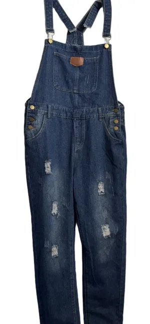 Relaxed Dark Blue Denim Overalls for Women thumbnail 1