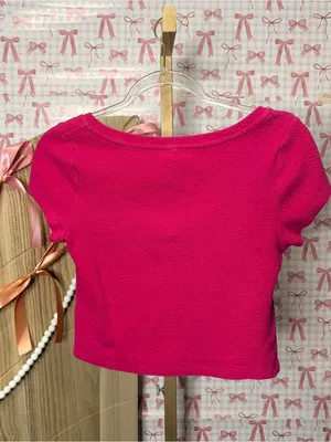 Anthropologie Hot Pink Ruched Scoop Neck Baby Tee Women’s Small BarbieCore Small thumbnail 4