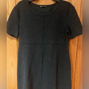 ZARA Dark Gray Short‎ Sleeve Crewneck Cotton Blend Soft Mini Dress Size Small thumbnail 11
