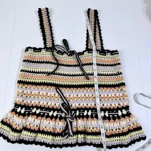 Ulla Johnson Zita Tank Honey Crochet Peplum Top Cotton Striped Multi Size P thumbnail 7