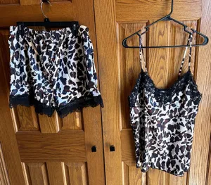 2 piece Leopard Sleep Set Cami & Shorts Size XL Silky Lingerie Pajamas thumbnail 1