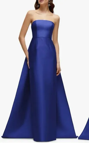 NEW Alfred Sung Strapless Satin Twill Column Gown w/ Removable Train sz 8 Blue thumbnail 1