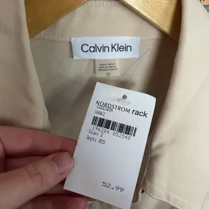 NWT Calvin Klein Women's Tan Belted Fitted Button Front Cap Sleeve Dress Size 10 thumbnail 2
