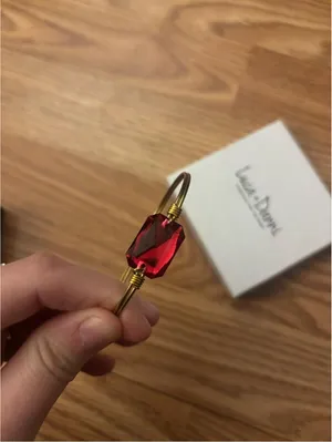 Luca + Danni Dylan Bangle Gold Wire Bracelet with Red Crystal Bead thumbnail 6