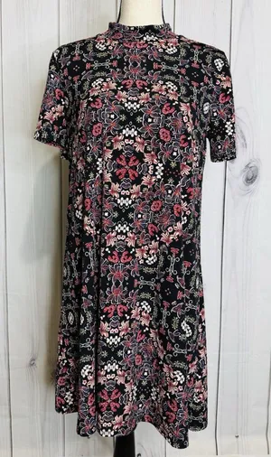 BCBGeneration Womens Size L Floral Short Sleeve A-Line Dress Mock Neck thumbnail 1