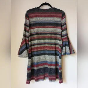 J. Rose Meoimi Knit Dress Flared Trumpet Sleeve Stripes Boho Sz 8P EUC thumbnail 6