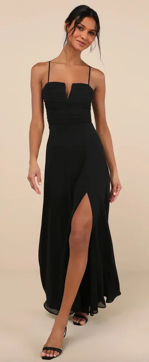 Lulus Sweeney Black Sleeveless Maxi Dress Side lit Chiffon Formal Large NWT thumbnail 1