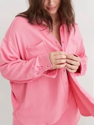 Aerie Womens Pink Lumberjane Button Down Shirt Top Oversized Xxs/Xs thumbnail 2