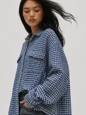 BDG Blue Beige Waffle Knit Oversized Button Down Shirt Sz SMALL Street Casual thumbnail 1