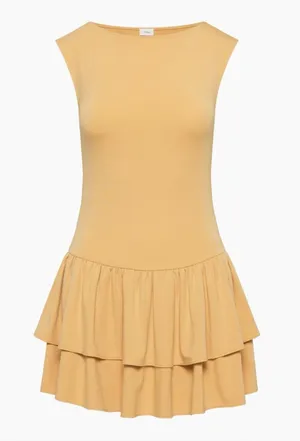 Aritzia Wilfred Bloomsbury Sleeveless Tiered Ruffle Dress in Soft Apricot NWT thumbnail 1