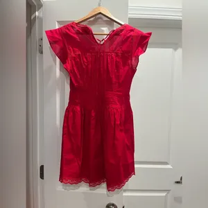 NWT Danielle Guizio Lille Pintuck Cotton Lace Trim Mini Dress Red Love XS thumbnail 7