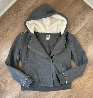 Roxy grey hooded zip up Peacoat style jacket Sherpa lined Women’s size medium thumbnail 1