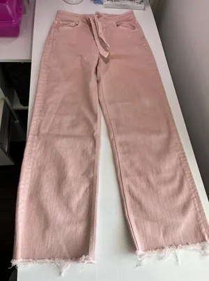 Paige Nellie High Rise Wide Leg Tie Waist Jeans Pink Raw Hem Size‎ 24 thumbnail 1