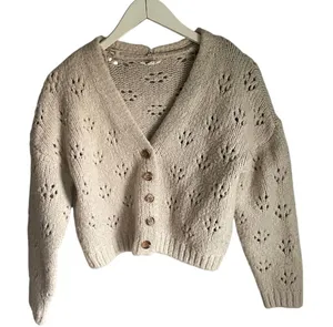 Garage Cottagecore Dainty Floral Knit Cardigan Sweater Beige Cream Small 90s thumbnail 1