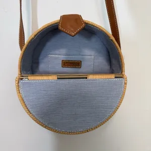 J. McLaughlin Circle Wicker Brown‎ Leather Picnic Crossbody Purse thumbnail 4