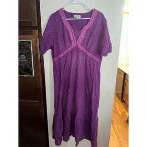 Ulla Popken Purple Eyelet Cotton Midi Dress‎ Lace Trim A-Line 82212 Womens M thumbnail 3