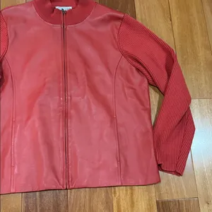 Pendleton Mixed Media‎ Jacket Womens Red Leather Front Merino Wool Zip Large thumbnail 3