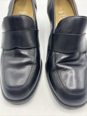 Vintage Womens Black Leather Heeled Loafers 7.5 Nine West Preppy Y2K thumbnail 2