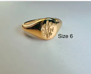 Size 6 mini wildflower gold ring engraved non tarnish thumbnail 2
