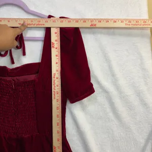 Wayf XS Velvet Puff Sleeve Mini Dress Red Bow Holiday‎ Party Romantic Valentines thumbnail 10
