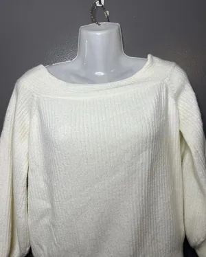 Moth Anthropologie Sweater Womens Small White Boat Neck Balloon Sleeve Knit thumbnail 1