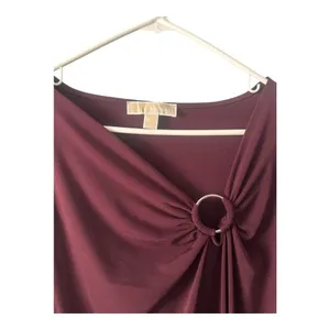 Michael Kors Burgandy Aysmmetrical Neck Long‎ Sleeve Blouse, 2X thumbnail 2