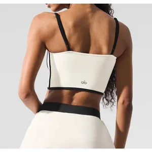 Alo Airbrush Streamlined Bra Tank Top Ivory White Black Medium thumbnail 3