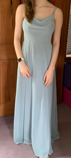 David’s Bridal Dusty Blue Bridesmaid Maxi Dress thumbnail 1