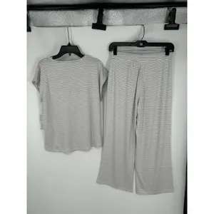 Softies Dream Jersey Grey Stripe Cap Sleeve Crew Tee Capri Matching Lounge Set S thumbnail 2