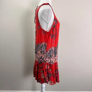 Free People Dobby Dot Flouncy Slip Dress Open Back Red Floral Paisley Mini Small thumbnail 4
