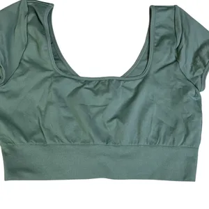 NVGTN Womens Seamless Short Sleeve Crop Top Sage‎ Green Medium Scoop Neck Active thumbnail 9