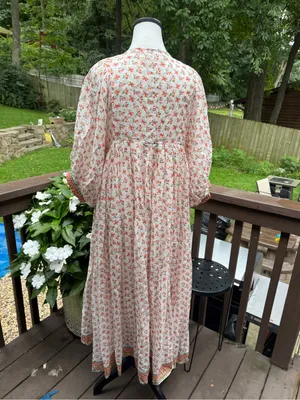Daughters of India Kyra Coral Floral V-Neck Maxi Dress 3/4 Balloon Sleeve S thumbnail 8