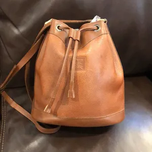 BURBERRYS Brown Leather Drawstring Bucket Bag Nova Check Lining VINTAGE thumbnail 5